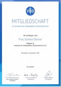 VOD Urkunde Mitgliedschaft